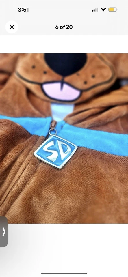 Macacão SCOOBY-DOO adulto união capuz pijama fantasia pelúcia zíper espírito P/M - Imagem 2 de 4