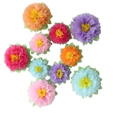 Colorful Fiesta Paper Flowers 9''-7'' Assorted Set of 10 Outdoor Decoration