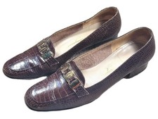 SALVATORE FERRAGAMO-Brown Alligator Grain Leather, Women's Dress Shoes- 7.5 A