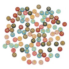 100 Pcs 4x7mm Colorful Round Acrylic Letter Beads with Golden Letter U