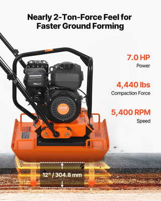 7HP Plate Compactor 196CC Gas 4440LB Vibratory Tamper 5400VPM 23×18 