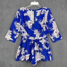 Yumi Kim Romper Womens Medium Floral Silk 3/4 Sleeve V Neck Tie Waist Summer