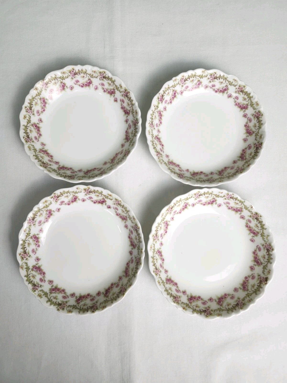 Antique Limoges Berry Bowls Set 4 Pink Floral Elite France Mermod Jaccard