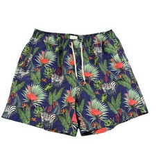 Mens Flamingo Zebra Tropical Jungle Print Swim Trunks Navy Blue Mesh Lined M