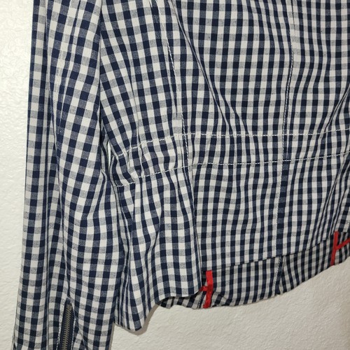 J. Crew Jacket Women's 8 Navy Blue Gingham Moto Style Lightweight Pockets E9918 - Picture 7 of 9