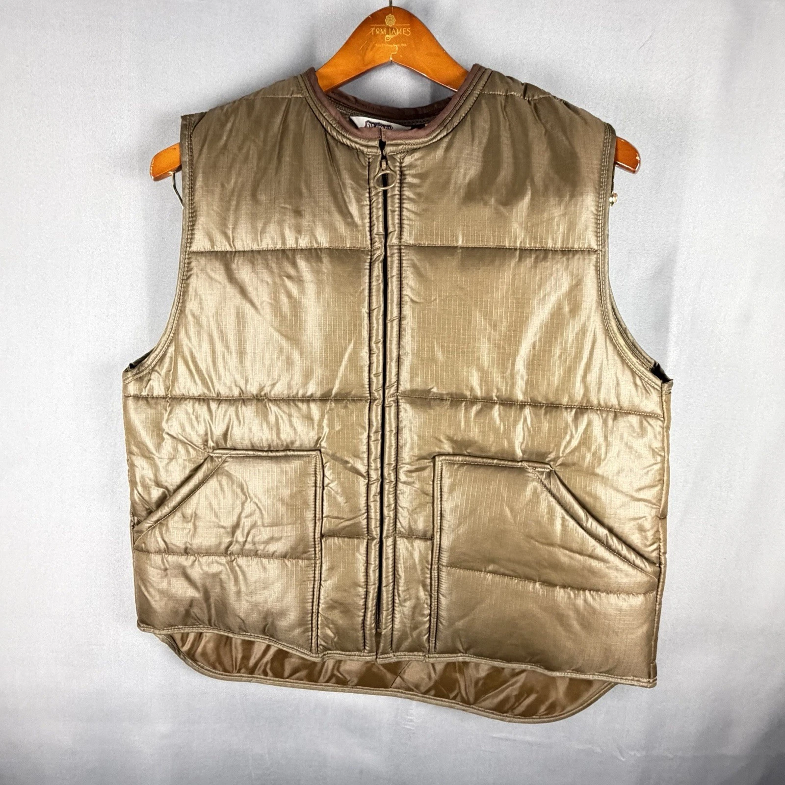Vintage Big Smith Vest Mens Large Brown Nylon USA Union Made Workwear Puffer 90s