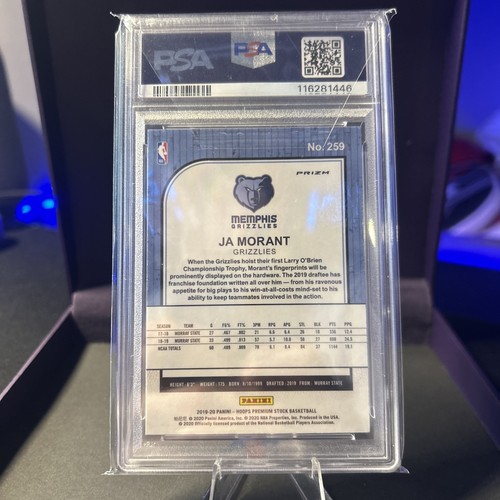 2019-20 Panini NBA HOOPS Premium Stock  #259 Blue Prizm Ja Morant  RC PSA 10 - Picture 2 of 2