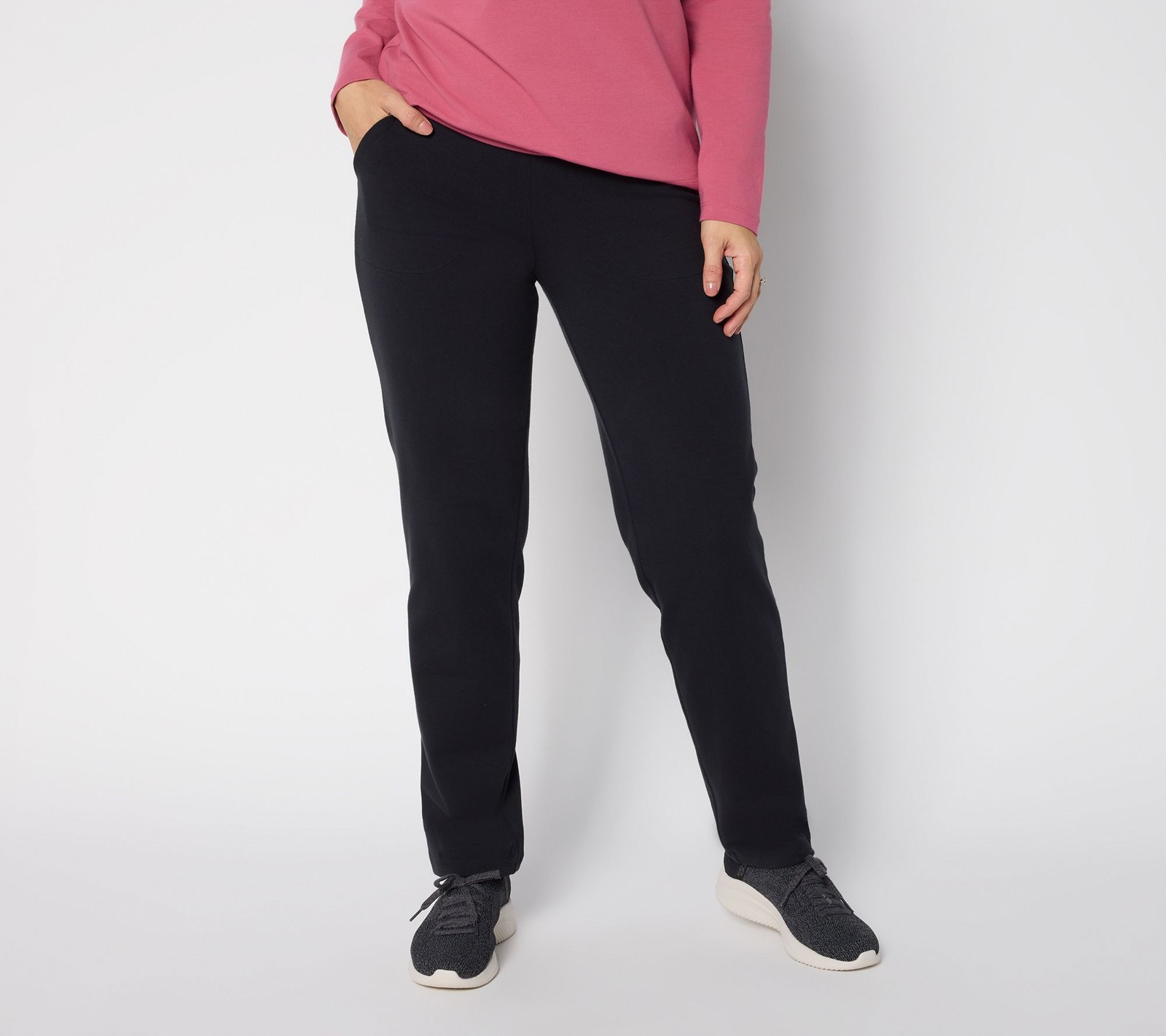 Denim & Co. Women's Pants Sz L Tall Duo Straight Leg Black A702029