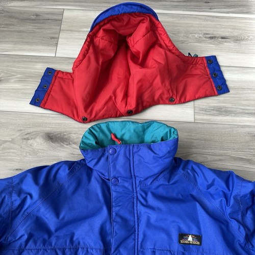 Vintage Sierra Designs Mens Down Parka Jacket Blue Hooded Coat Size Large *Read* - Picture 7 of 16