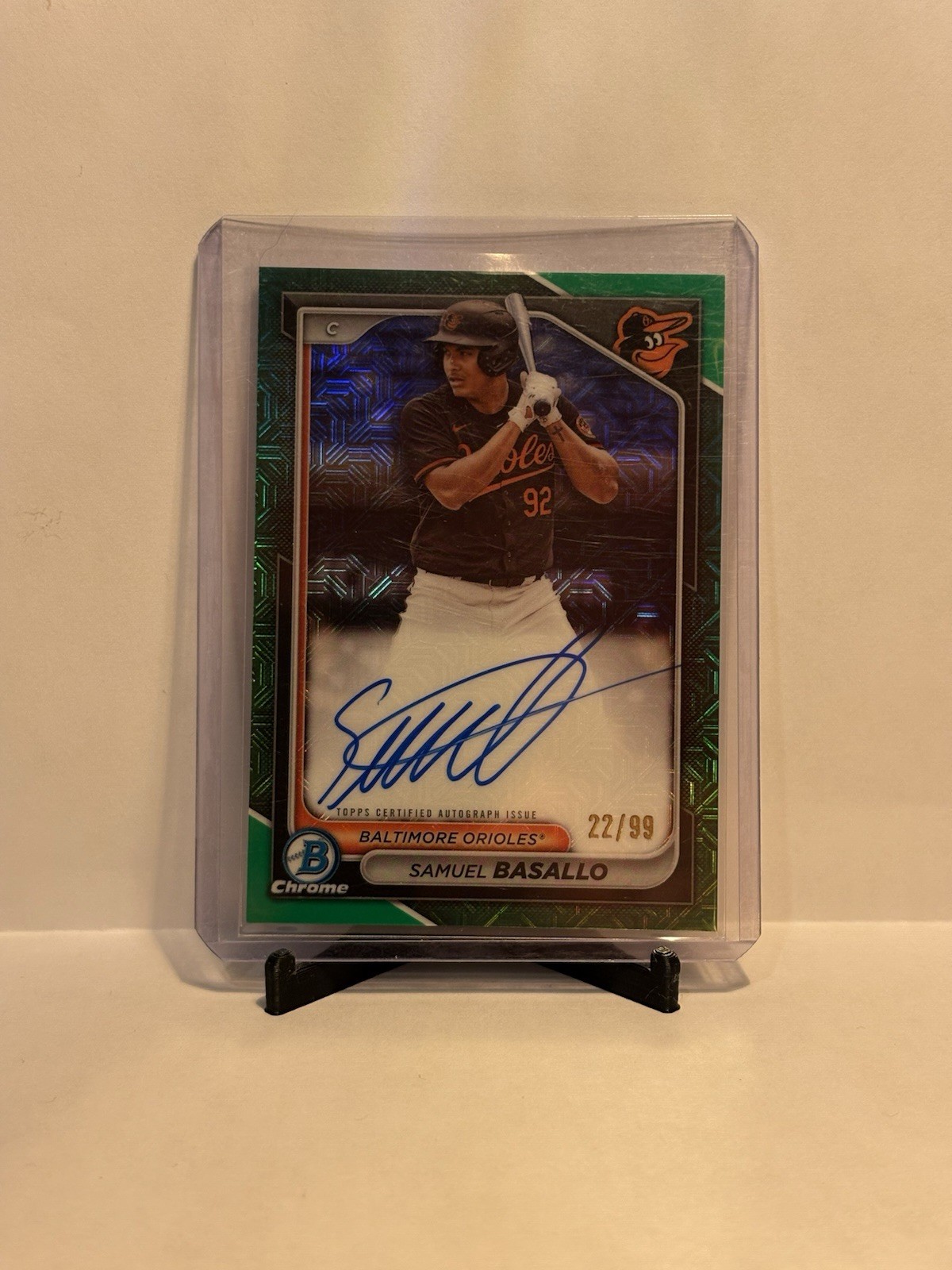 Bowman 2024 Chrome Samuel Basallo Auto Green Mojo /99 Orioles BMA-SB