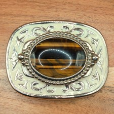 Western Cream Tiger Eye Cabochon Stone Floral Scroll Cowboy Belt Buckle