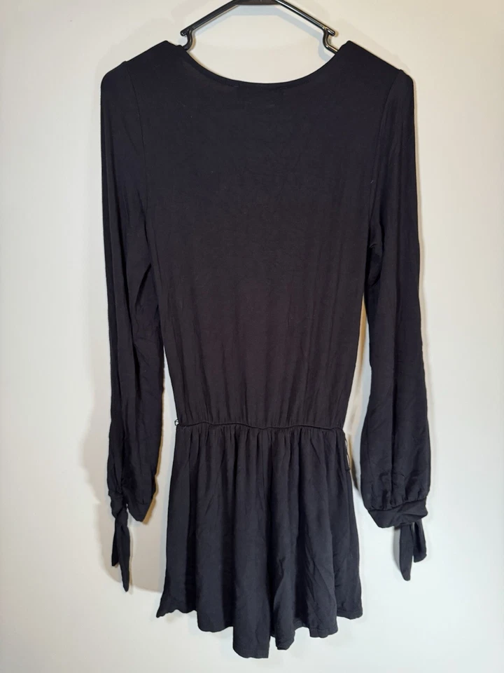 TOPSHOP Negro Cuello en V Elástico Manga Larga Pantalones Cortos Mameluco Conjunto 6 Pequeño S Foto 2 de 4