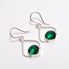 Emerald Gemstone Drop/Dangle Ethnic Green Earrings 925 Sterling Silver