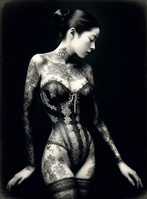 Oriental Tattooed Female Tintype Series C10406RP