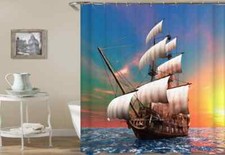 Sailboat Sail Against Sun 3D Shower Curtain Polyester Bathroom Decor Waterproof