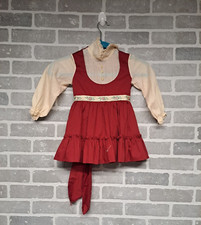 Vintage Girls Red and White Classic Neck 70s Holiday Victorian Dress Size 4T