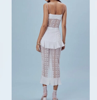 For Love & Lemons Lovebird Lace Flounce Tiered Layered Ruffles Midi Dress L  Mint | eBay