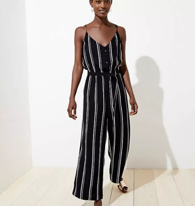 Black and sale white pinstripe jumpsuit