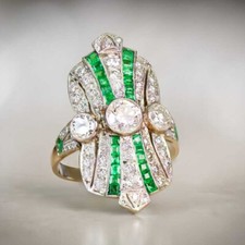 Art Deco 1.3Ct White Round Cut CZ Cocktail Wedding Engagement Ring 925 Silver