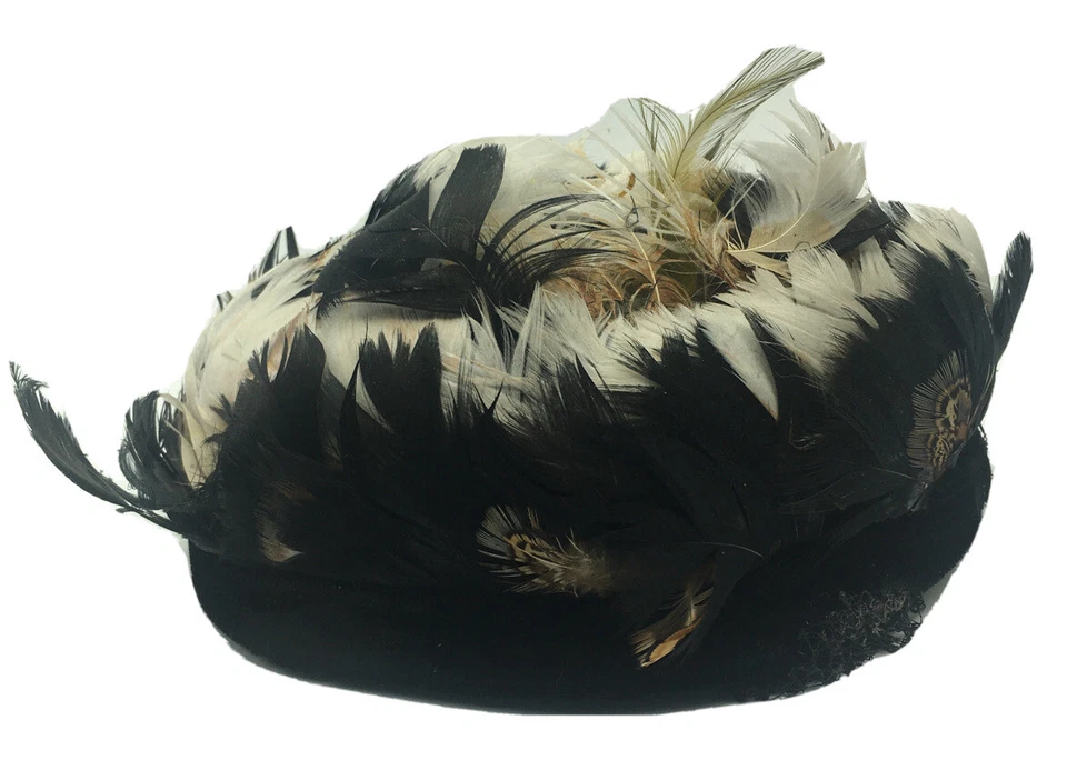 Sombrero Caprice New York Pluma y Encaje Aleta Años 20 Nueva York De Colección Foto 4 de 4