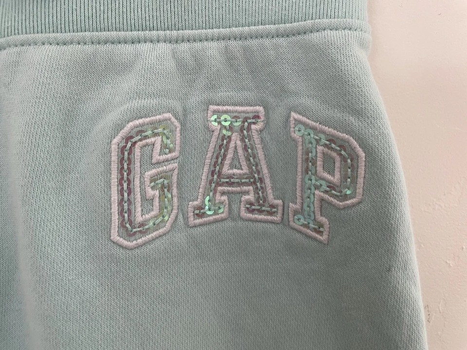 Gap Kids Girls Embroidered Sequin Logo Elastic Waist Pull On Jogger Pants Aqua L - Image 3 of 4