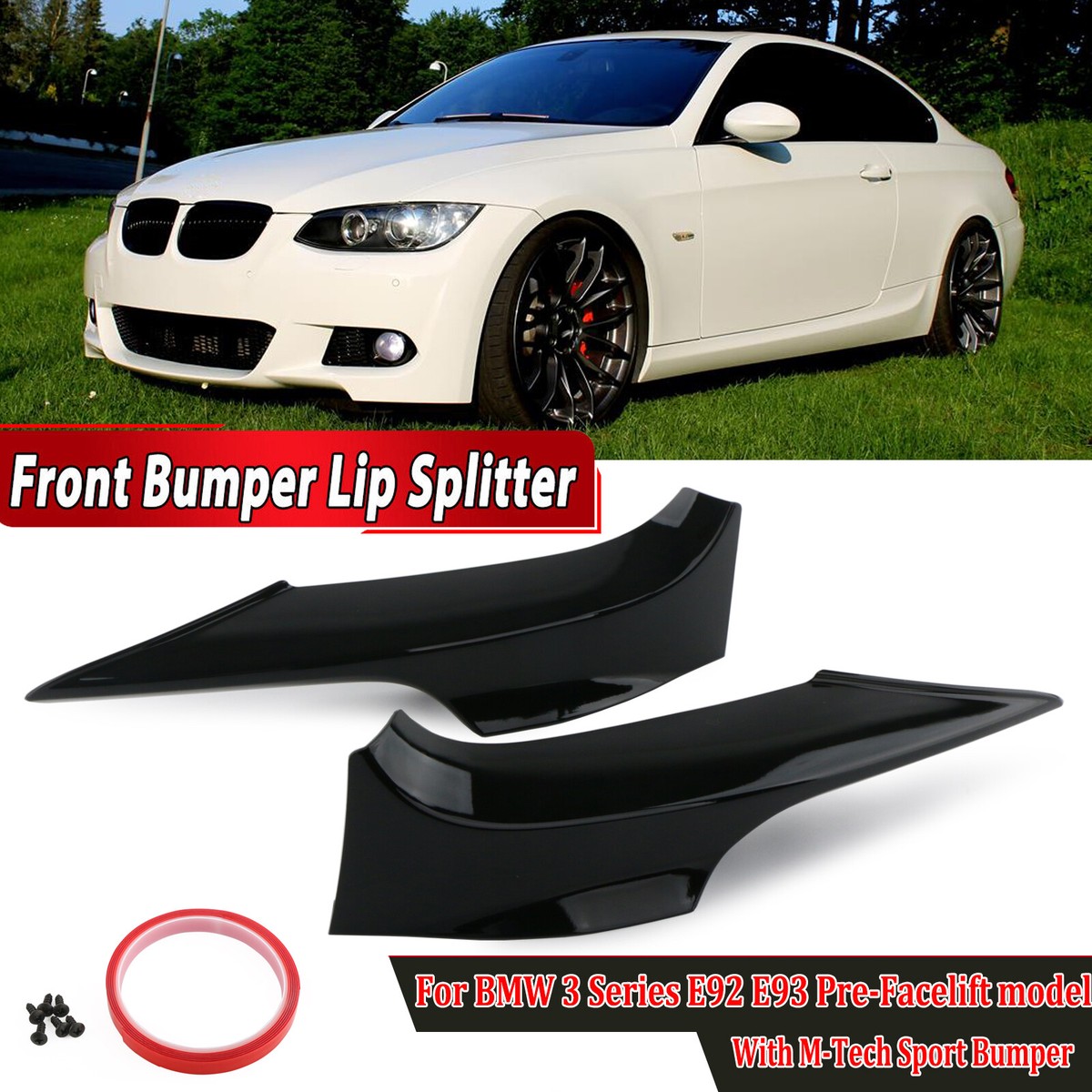 Splitter Avant Pour BMW Série 3 E92 E93 328i/320d M-Sport 2006-2010 – Gloss Noir, Pose Adhésive