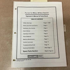 Factory Cat 48 OPERATION MAINTENANCE MANUAL PARTS BOOK LIST BROOM SWEEPER GUIDE