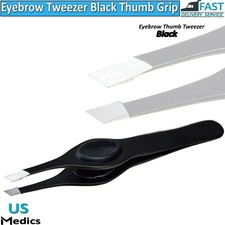 Eyebrow Hair Removal Tweezer Black Slant Tip Thumb Grip Facial Nose Hair Remover
