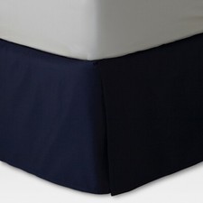 Four Sided Tailored Pleated Bed Skirt Solid Navy 625 TC Cotton Split Corner New