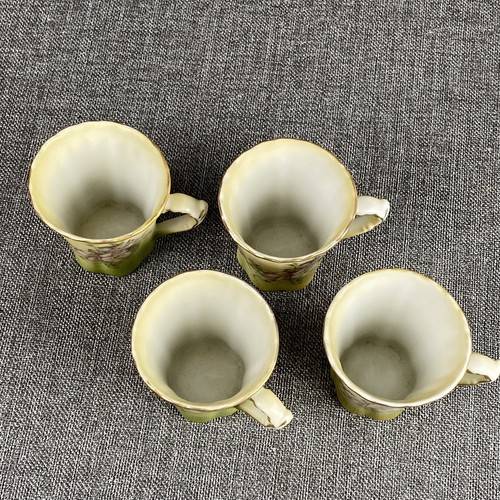 Set of 4 Vintage Chocolate Cups Green with Pink and Cream Floral - Picture 3 of 7