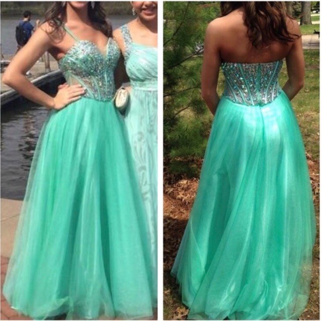 Prom Dress Mint Green Seafoam Jewel Formal Ball Gown Women Full Length Dress  | eBay