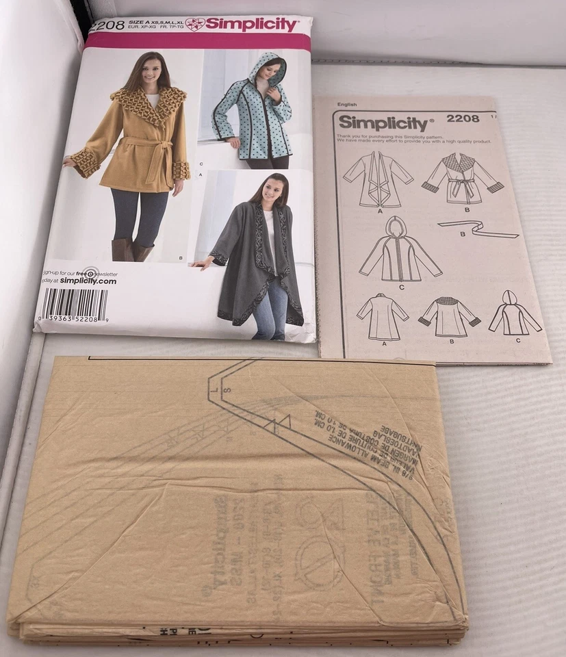 Simplicity 2208 Misses Fleece Jackets coats Sewing Pattern Size XS-XL 6-24 Uncut - Image 3 of 3