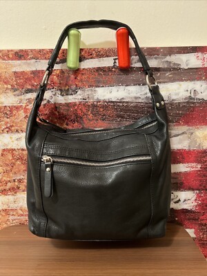 Vera Pelle Black Leather Pebbled Tote Handbag