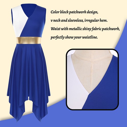 Frauen liturgisches Lob Tanzkleid Gottesdienst lyrischer Tanz Farbe Block Tanzbekleidung - Bild 12 von 33