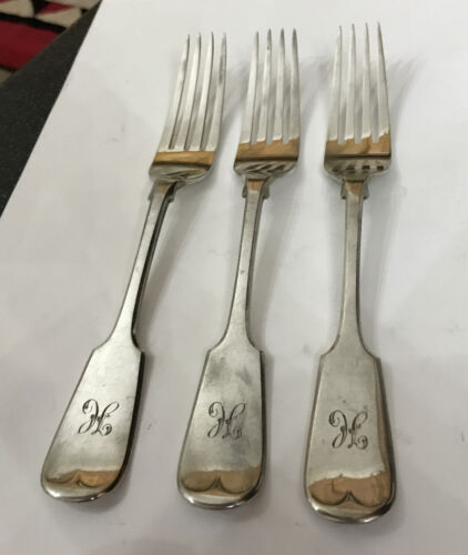 Antique WH&Co 3 X Silver Plate Sheffield EPNS 20cm FIDDLE Dinner Forks Cutlery - Picture 1 of 6