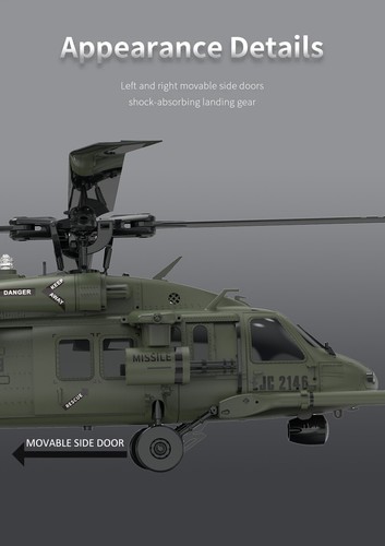 YXZNRC UH60 Black Hawk RC Hubschrauber mit 6-Achsen-Gyro 2.4G 6CH Flybarless 3D - Bild 14 von 27