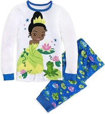Disney Store Princess Tiana 2 PC Tight Fit Long Sleeve Pajama Set Girl 5 6 7