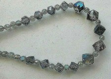 BLUE IRIDESCENT ELIPITCAL 12mm SQ.+ 10mm sq 6mm  coin crystal NECKLACE 24"Long