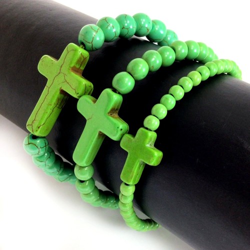 Cross Bracelet Handmade Beaded Howlite Turquoise Bead 7.5" 4mm 6mm 8mm Christian - Picture 93 of 150