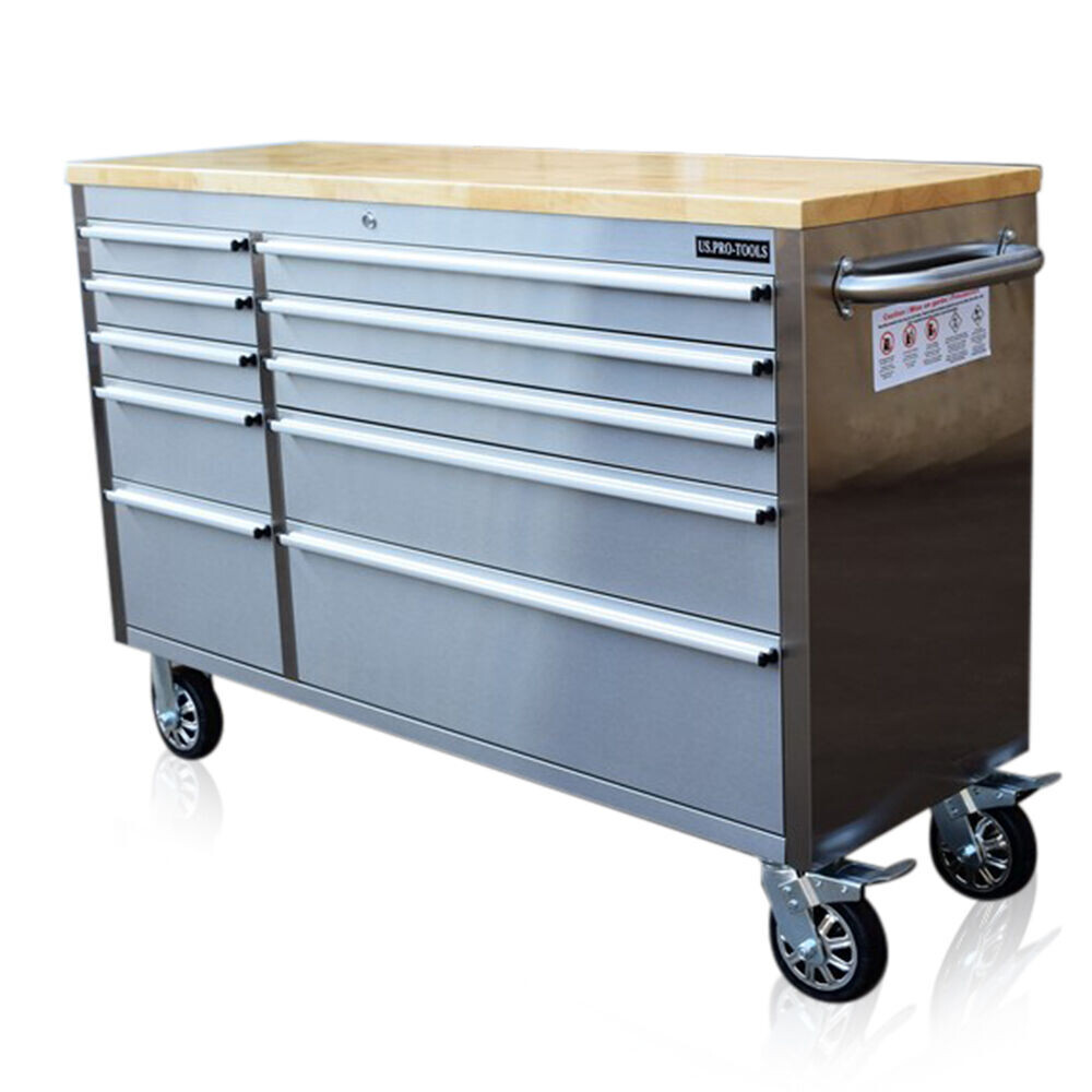 US PRO TOOL CHEST BOX BENCH STAINLESS STEEL 55" FINANCE