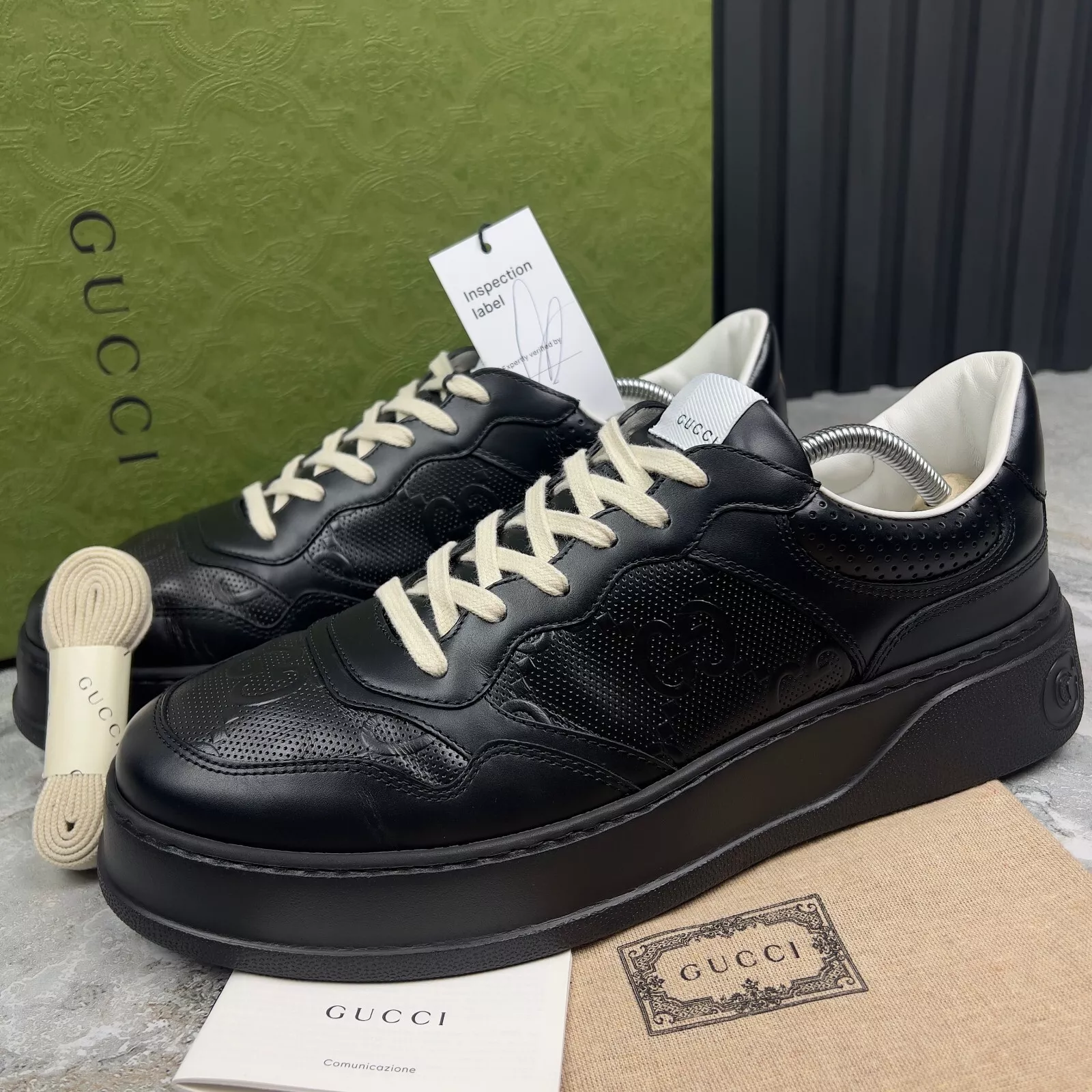 Baskets d'entraînement Gucci GG logo en relief cuir noir 11,5 G ou 12 US 45,
