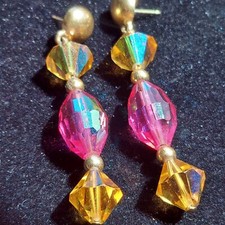 Vintage Signed 1980s YSL Glass Drop Dangle Runway Earrings Haute Couture Descrip