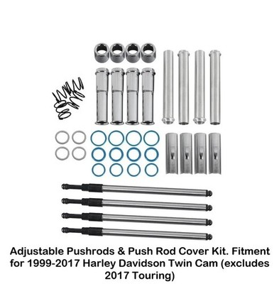 Complete Adjustable Pushrods & Cover Kit Chrome Set for Harley Twin Cam 99-2017