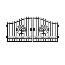 14FT Dual Swing Driveway Gate Tree of Life Design Coated Dipped Steel