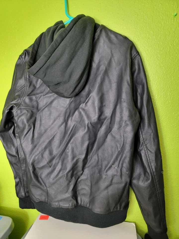 OBEY Imitación Cuero Chaqueta Bomber 2 en 1 Sudadera Abrigo Hombre Mediano  Foto 4 de 4