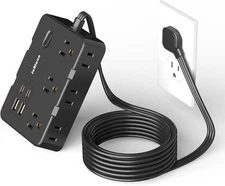 Flat Plug Power Strip Surge Protector, 5ft Ultra Thin 5FT, QT660-Black 