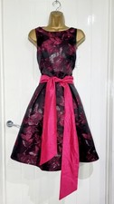 ROMAN size 14 Black pink floral fit & flare summer wedding races party dress NEW