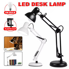 Metal Desk LED Lamps Adjustable Swing Arm Night Light Interchangeable Base Clamp