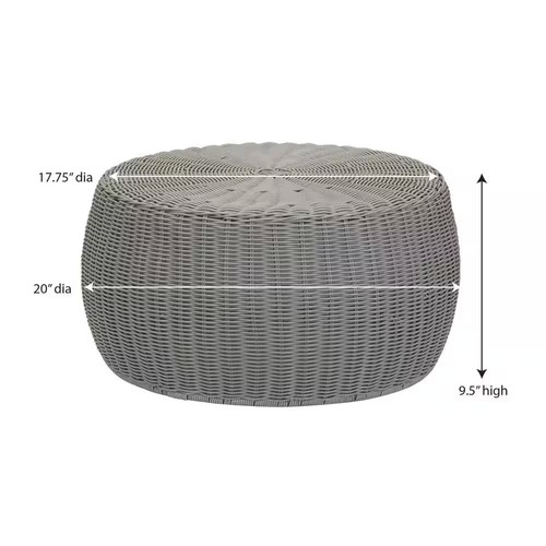 HOUSEHOLD ESSENTIALS Table Ottoman Barrel Storage Gray Resin Wicker 9.5 in. H - Picture 9 of 9