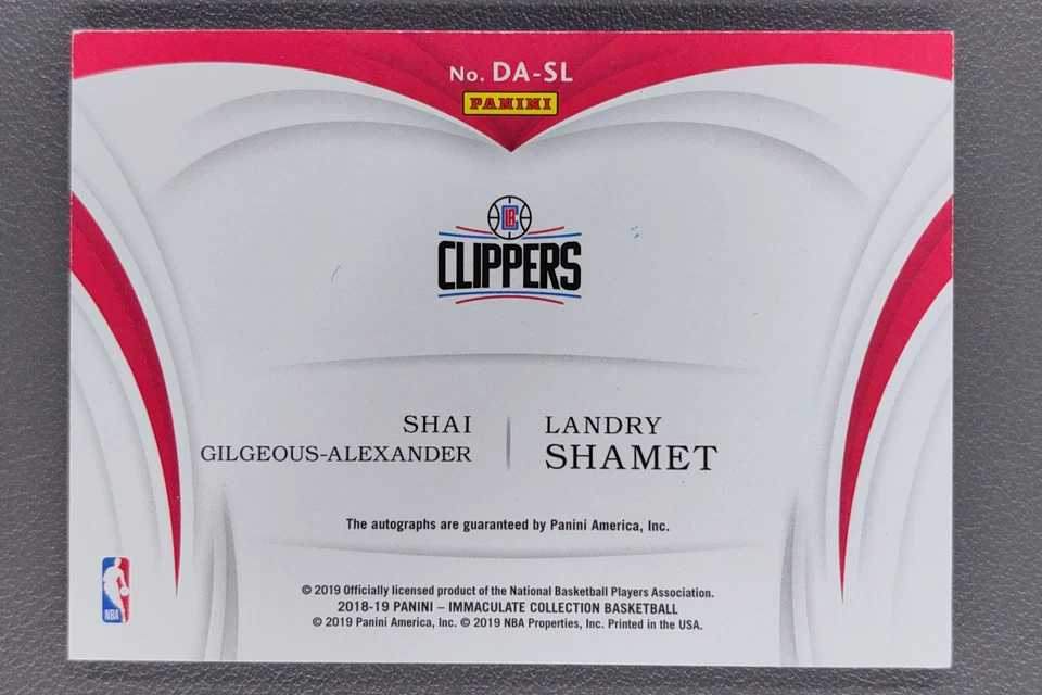 2018-19 Panini Immaculate Shai Gilgeous-Alexander/Landry Shamet Dual Auto RC /49 - Image 2 of 4